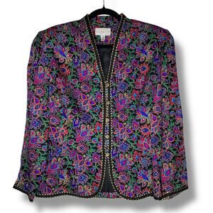 Vintage Adrianna Pappell 100% SIlk Jacket Paisley Pattern Jewel Tones Size 10